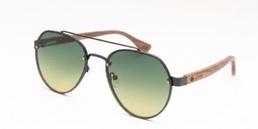 Wooda Cala Llonga Black wooden sunglasses with green to yellow lens